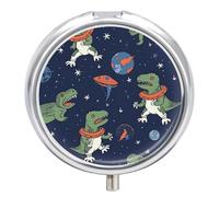 Pilulier de voyage à 3 compartiments en forme de fusée dinosaure - 3 fois par jour - Joli mini pilulier pour sac à main et poche - Boîte à médicaments portable en métal avec miroir - Récipient rond