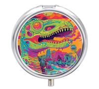 Pilulier de voyage à 3 compartiments en forme de lignes de dinosaures émeraude - 3 fois par jour - Joli mini pilulier pour sac à main et poche - Boîte à médicaments portable en métal avec miroir