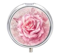 Pilulier de voyage à 3 compartiments en forme de papillon - 3 fois par jour - Joli mini pilulier pour sac à main et poche - Portable - En métal - Avec miroir - Récipient rond pour médicaments