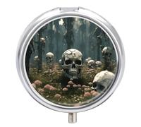 Pilulier de voyage à 3 compartiments en forme de tête de mort et fleurs - 3 fois par jour - Joli mini pilulier pour sac à main et poche - Boîte à médicaments portable en métal avec miroir - Récipient
