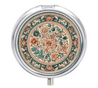 Pilulier de voyage à 3 compartiments - Motif circulaire - 3 fois par jour - Joli mini pilulier pour sac à main et poche - Boîte à médicaments portable en métal avec miroir - Récipient rond pour