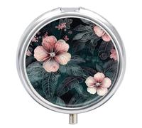 Pilulier de voyage à 3 compartiments - Motif feuilles et fleurs - 3 fois par jour - Joli mini pilulier pour sac à main et poche - Portable - En métal - Avec miroir - Récipient rond pour médicaments
