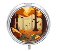 Pilulier de voyage à 3 compartiments, petit étui à médicaments, récipient de poche quotidien pour pharmacie, distributeur de médicaments en métal pour vitamines - Automne coucher de soleil forêt