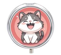 Pilulier de voyage à 3 compartiments pour chat - 3 fois par jour - Joli mini pilulier pour sac à main et poche - Boîte à médicaments portable en métal avec miroir - Récipient rond pour médicaments