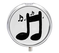 Pilulier de voyage à 3 compartiments pour notes de musique 3 fois par jour - Joli mini pilulier pour sac à main et poche - Boîte à médicaments portable en métal avec miroir - Récipient rond pour