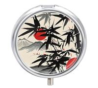 Pilulier de voyage à 3 compartiments pour peinture à l'encre - 3 fois par jour - Joli mini pilulier pour sac à main et poche - Boîte à médicaments portable en métal avec miroir - Récipient rond pour