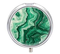 Pilulier de voyage à encre verte et blanche à 3 compartiments - 3 fois par jour - Joli mini pilulier pour sac à main et poche - Boîte à médicaments portable en métal avec miroir - Récipient rond pour