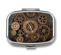 Pilulier de voyage à engrenages Steampunk - Pilulier quotidien pour compléments alimentaires - 2 compartiments - Pratique pour transporter et ranger des médicaments