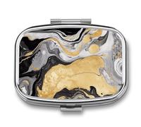 Pilulier de voyage à l'encre marbrée noire dorée - Pilulier quotidien pour contenir des vitamines, pilulier portable pour huile de foie de morue avec 2 compartiments pour sac à main de poche