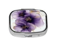 Pilulier de voyage à motif de fleurs violettes aquarelle - Petite boîte à médicaments carrée pour sac à main et cadeaux de poche