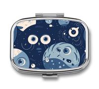 Pilulier de voyage à motif dessin animé bleu - Pilulier quotidien pour contenir des vitamines, pilulier portable pour huile de foie de morue avec 2 compartiments pour sac à main de poche