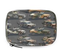Pilulier de voyage à motif véhicule militaire de dessin animé avec fermeture éclair - Sac de rangement quotidien pour vitamines - Portable - 8 emplacements - Pour la maison, le bureau, la salle de