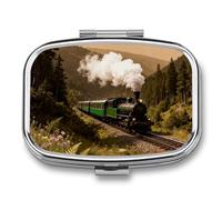 Pilulier de voyage à vapeur en forme de voiture dans les bois - 2 compartiments - Avec miroir - Pour vitamines, bijoux et essentiels - Durable - Pour sac à main, camping