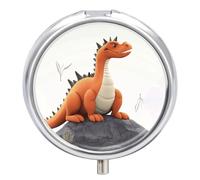 Pilulier de voyage amusant en forme de dragon à 3 compartiments - 3 fois par jour - Joli mini pilulier pour sac à main et poche - Boîte à médicaments portable en métal avec miroir - Récipient rond