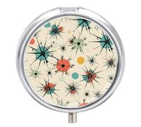 Pilulier de voyage Atomic Stars rétro pour sac à main, poche hebdomadaire, organiseur de médicaments avec miroir, 3 compartiments, étui à médicaments rond portable pour le quotidien