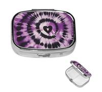 Pilulier de voyage avec 2 compartiments - Petit pilulier pour sac à main et poche - Organisateur de médicaments portable - Violet - Tie-dye - Joli pilulier rond pour vitamines, médicaments, huile de