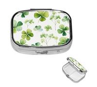 Pilulier de voyage avec 2 compartiments - Petit pilulier pour sac à main et poche - Organisateur de médicaments portable - Trèfle - Joli pilulier rond pour vitamines, médicaments, huile de poisson