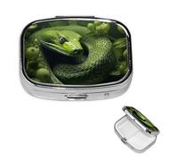 Pilulier de voyage avec 2 compartiments - Petit pilulier pour sac à main et poche - Organisateur de médicaments portable - Serpent vert sur les arbres - Joli pilulier rond pour vitamines, médicaments,
