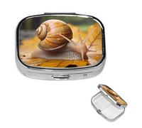 Pilulier de voyage avec 2 compartiments - Petit pilulier pour sac à main et poche - Organisateur de médicaments portable - Motif escargot dans les feuilles - Joli pilulier rond pour vitamines,