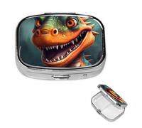 Pilulier de voyage avec 2 compartiments - Petit pilulier pour sac à main et poche - Organisateur de médicaments portable - Dragon rugissant - Récipient rond pour vitamines, médicaments, huile de
