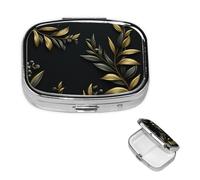 Pilulier de voyage avec 2 compartiments - Petit pilulier pour sac à main et poche - Organisateur de médicaments portable - Branche d'olive dorée - Joli pilulier rond pour vitamines, médicaments, huile