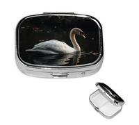Pilulier de voyage avec 2 compartiments - Petit pilulier pour sac à main et poche - Organisateur de médicaments portable - Cygne blanc - Joli récipient rond pour vitamines, médicaments, huile de