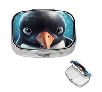Pilulier de voyage avec 2 compartiments - Petit pilulier pour sac à main et poche - Organisateur de médicaments portable - Pingouin aux grands yeux - Récipient rond pour vitamines, médicaments, huile