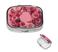 Pilulier de voyage avec 2 compartiments - Petit pilulier pour sac à main et poche - Organisateur de médicaments portable - Combinaison de roses - Joli pilulier rond pour vitamines, médicaments, huile