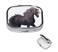 Pilulier de voyage avec 2 compartiments - Petit pilulier pour sac à main et poche - Organisateur de médicaments portable - Cheval violet - Récipient rond pour vitamines, médicaments, huile de poisson