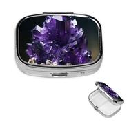Pilulier de voyage avec 2 compartiments - Petit pilulier pour sac à main et poche - Organisateur de médicaments portable - Améthyste violette - Joli pilulier rond pour vitamines, médicaments, huile de