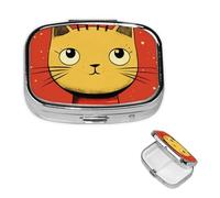 Pilulier de voyage avec 2 compartiments - Petit pilulier pour sac à main et poche - Organisateur de médicaments portable - Icône de chat mignon - Récipient rond pour vitamines, médicaments, huile de