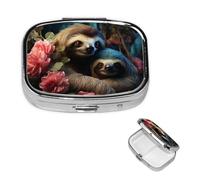 Pilulier de voyage avec 2 compartiments - Petit pilulier pour sac à main et poche - Organisateur de médicaments portable - Un paresseux et un bébé paresseux - Joli pilulier rond pour vitamines
