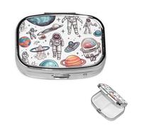 Pilulier de voyage avec 2 compartiments - Petit pilulier pour sac à main et poche - Organisateur de médicaments portable sur le thème de l'espace - Joli pilulier rond pour vitamines, médicaments,