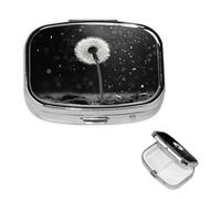 Pilulier de voyage avec 2 compartiments - Petit pilulier pour sac à main et poche - Organisateur de médicaments portable - Motif pissenlit noir et blanc - Joli pilulier rond pour vitamines,