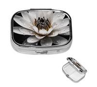 Pilulier de voyage avec 2 compartiments - Petit pilulier pour sac à main et poche - Organisateur de médicaments portable noir et blanc - Joli récipient rond pour vitamines, médicaments, huile de
