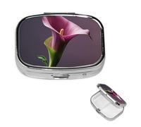 Pilulier de voyage avec 2 compartiments - Petit pilulier pour sac à main et poche - Organisateur de médicaments portable - Lys calla violet - Joli récipient rond pour vitamines, médicaments, huile de