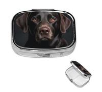 Pilulier de voyage avec 2 compartiments - Petit pilulier pour sac à main et poche - Organiseur de médicaments portable - Noir - Chien de laboratoire - Joli pilulier rond pour vitamines, médicaments,