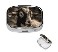 Pilulier de voyage avec 2 compartiments - Petit pilulier pour sac à main et poche - Organiseur de médicaments portable - Noir et blanc - Motif chèvre - Joli pilulier rond pour vitamines, médicaments,