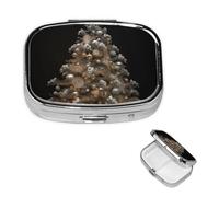 Pilulier de voyage avec 2 compartiments - Petit pilulier pour sac à main et poche - Organiseur de médicaments portable - Arbre de Noël - Joli pilulier rond pour vitamines, médicaments, huile de