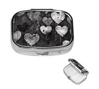 Pilulier de voyage avec 2 compartiments - Petit pilulier pour sac à main et poche - Organiseur de médicaments portable en forme de cœur noir et blanc - Joli récipient rond pour vitamines, médicaments,