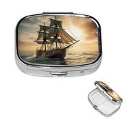 Pilulier de voyage avec 2 compartiments - Petit pilulier pour sac à main et poche - Organiseur portable pour médicaments - Navire seul - Joli pilulier rond pour vitamines, médicaments, huile de