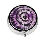 Pilulier de voyage avec 3 compartiments - Petit pilulier pour sac à main et poche - Organisateur de médicaments portable - Violet - Tie-dye - Joli pilulier rond pour vitamines, médicaments, huile de