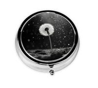 Pilulier de voyage avec 3 compartiments - Petit pilulier pour sac à main et poche - Organisateur de médicaments portable - Motif pissenlit noir et blanc - Joli pilulier rond pour vitamines,