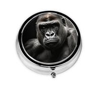 Pilulier de voyage avec 3 compartiments - Petit pilulier pour sac à main et poche - Organisateur de médicaments portable - Gorilla mignon - Récipient rond pour vitamines, médicaments, huile de poisson