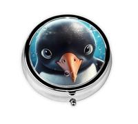 Pilulier de voyage avec 3 compartiments - Petit pilulier pour sac à main et poche - Organisateur de médicaments portable - Pingouin aux grands yeux - Récipient rond pour vitamines, médicaments, huile