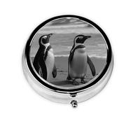 Pilulier de voyage avec 3 compartiments - Petit pilulier pour sac à main et poche - Organisateur de médicaments portable - Pingouin debout sur la plage - Joli pilulier rond pour vitamines,