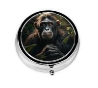 Pilulier de voyage avec 3 compartiments - Petit pilulier pour sac à main et poche - Organisateur de médicaments portable - Singe dans la jungle - Joli pilulier rond pour vitamines, médicaments, huile