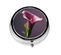 Pilulier de voyage avec 3 compartiments - Petit pilulier pour sac à main et poche - Organisateur de médicaments portable - Lys calla violet - Joli récipient rond pour vitamines, médicaments, huile de