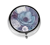 Pilulier de voyage avec 3 compartiments - Petit pilulier pour sac à main et poche - Organiseur de médicaments portable - Motif floral bleu - Joli pilulier rond pour vitamines, médicaments, huile de