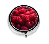 Pilulier de voyage avec 3 compartiments - Petit pilulier pour sac à main et poche - Organiseur de médicaments portable - Tas de framboises - Joli pilulier rond pour vitamines, médicaments, huile de